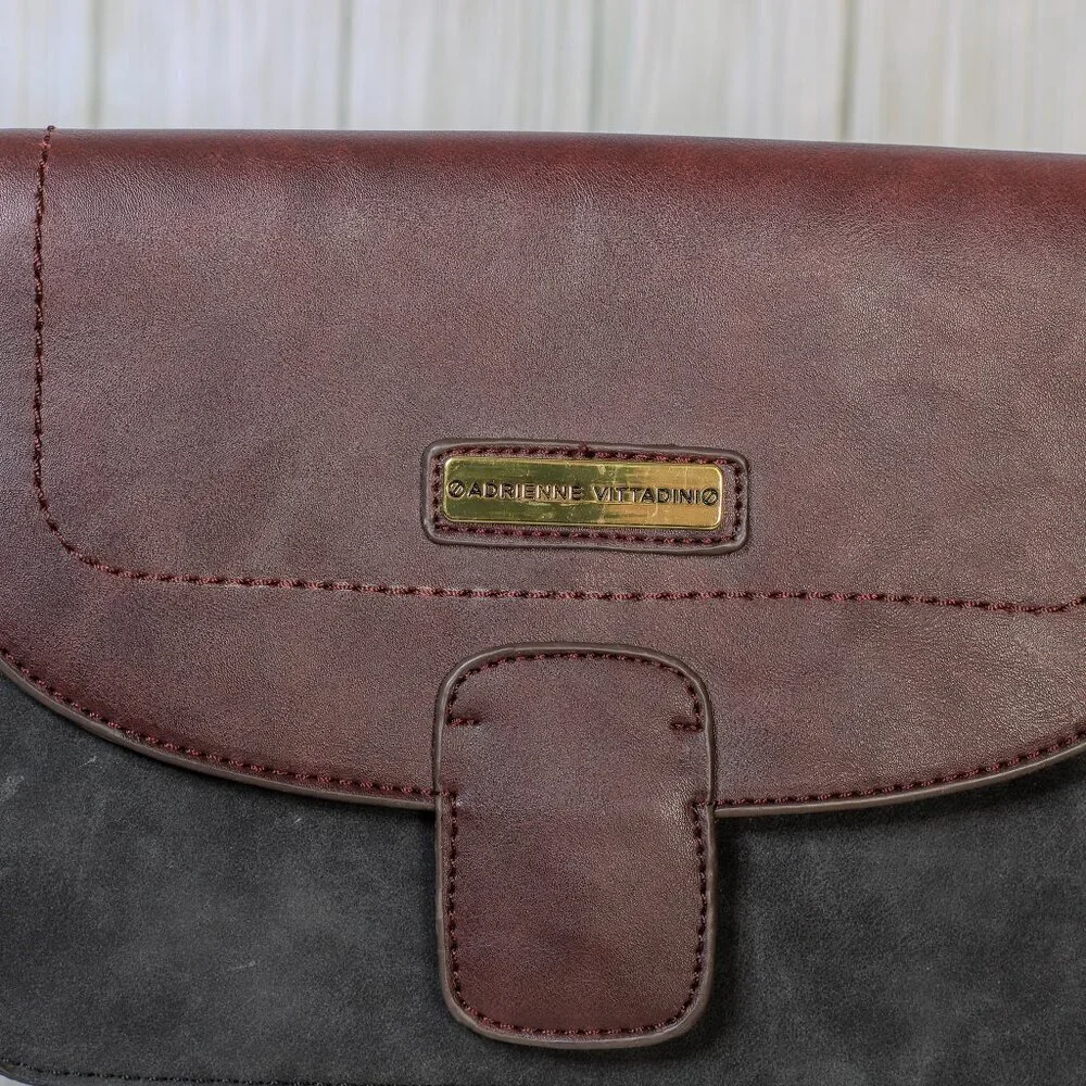 Adrienne Vittadino black/red leather flap top adjustable strap purse